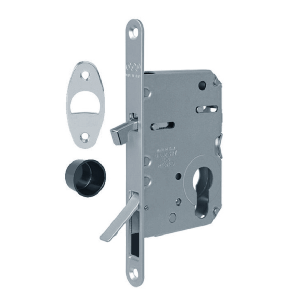 Serratura Infilare Gancio Scivola Tre Class Foro Yale per Cilindro Europeo Bordo Tondo Frontale 16x160mm con Levetta Trascinamento Scomparsa Entrata 50 mm. ACO-Cromo Opaco | AGB